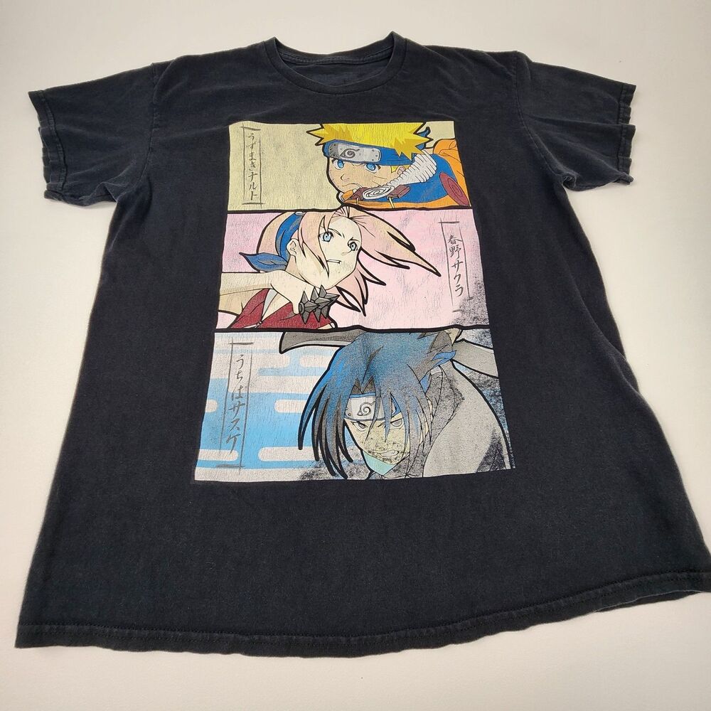 Naruto Team 7 Anime Graphic T Shirt Black Large Manga Shippuden